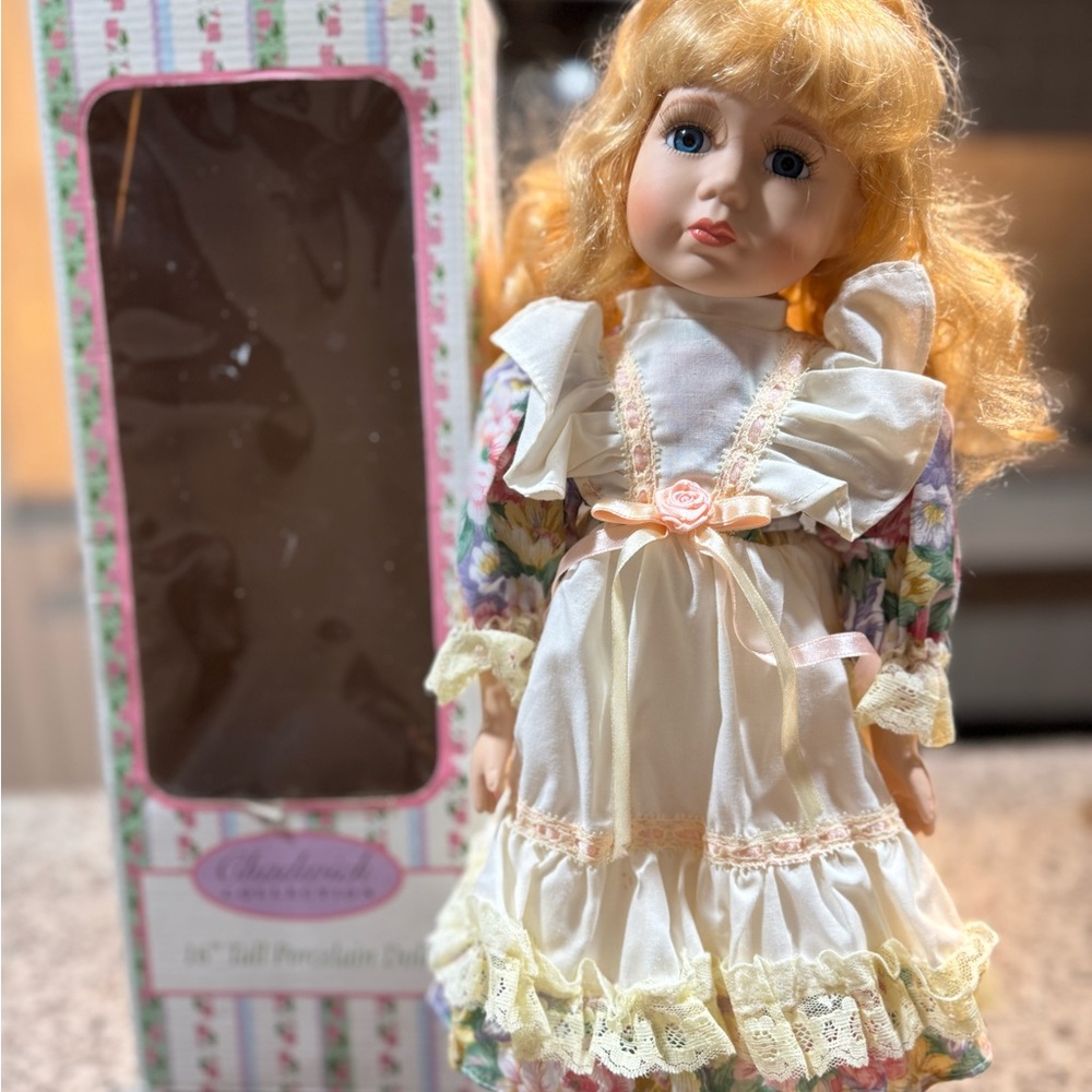 Sisters Collection Katerina Porcelain Doll Victorian flowered dress 16" On Box